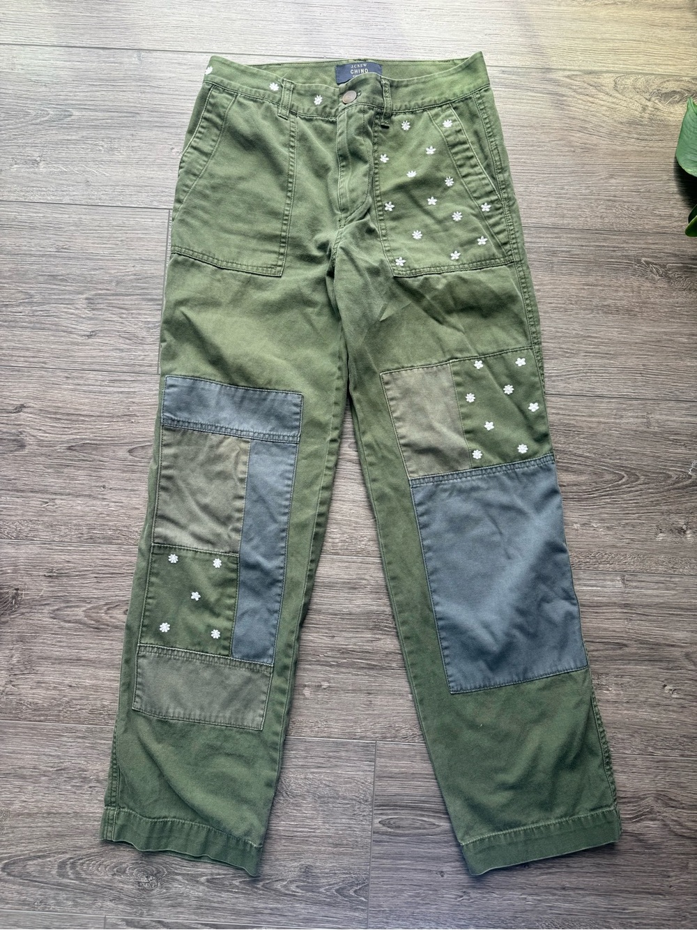 J.Crew Patchwork Embroidered Floral Utility Chino Pants Green Cottagecore Y2K